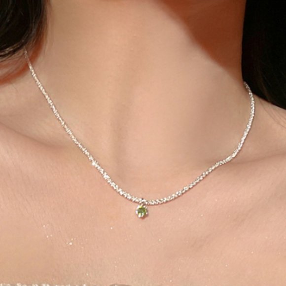 🍏50% OFF/3+...Silver Plated Necklace with Green Crystal Pendant - Picture 5 of 16